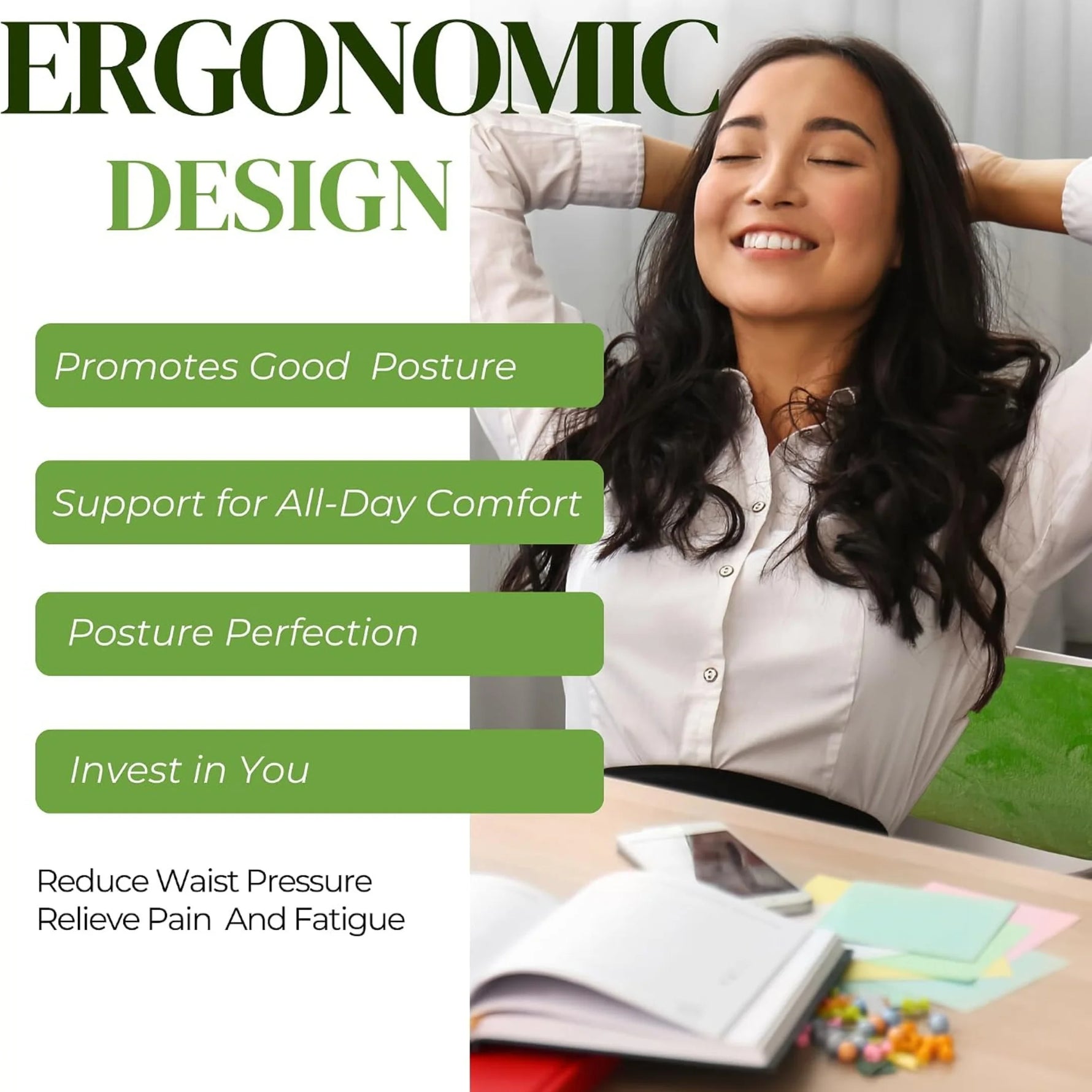 Lumbar Support Pillow for Office Chair, Detachable Back Support for Office Chair Lumbar Pillow, Breathable Lower Back Support Pillow 