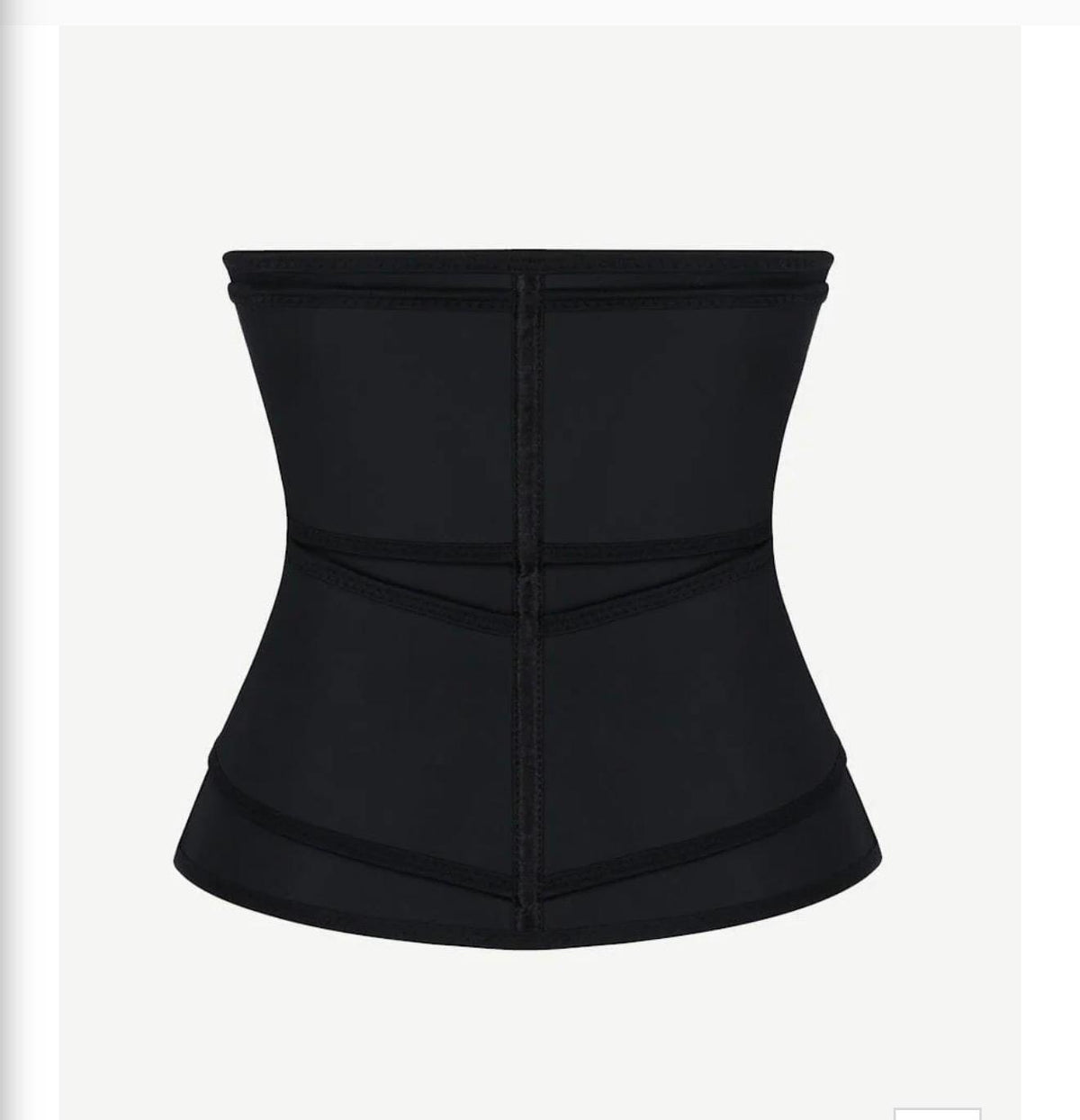 Black neoprene women's waist trainer sweat belt back view showing boning channels and compression panels