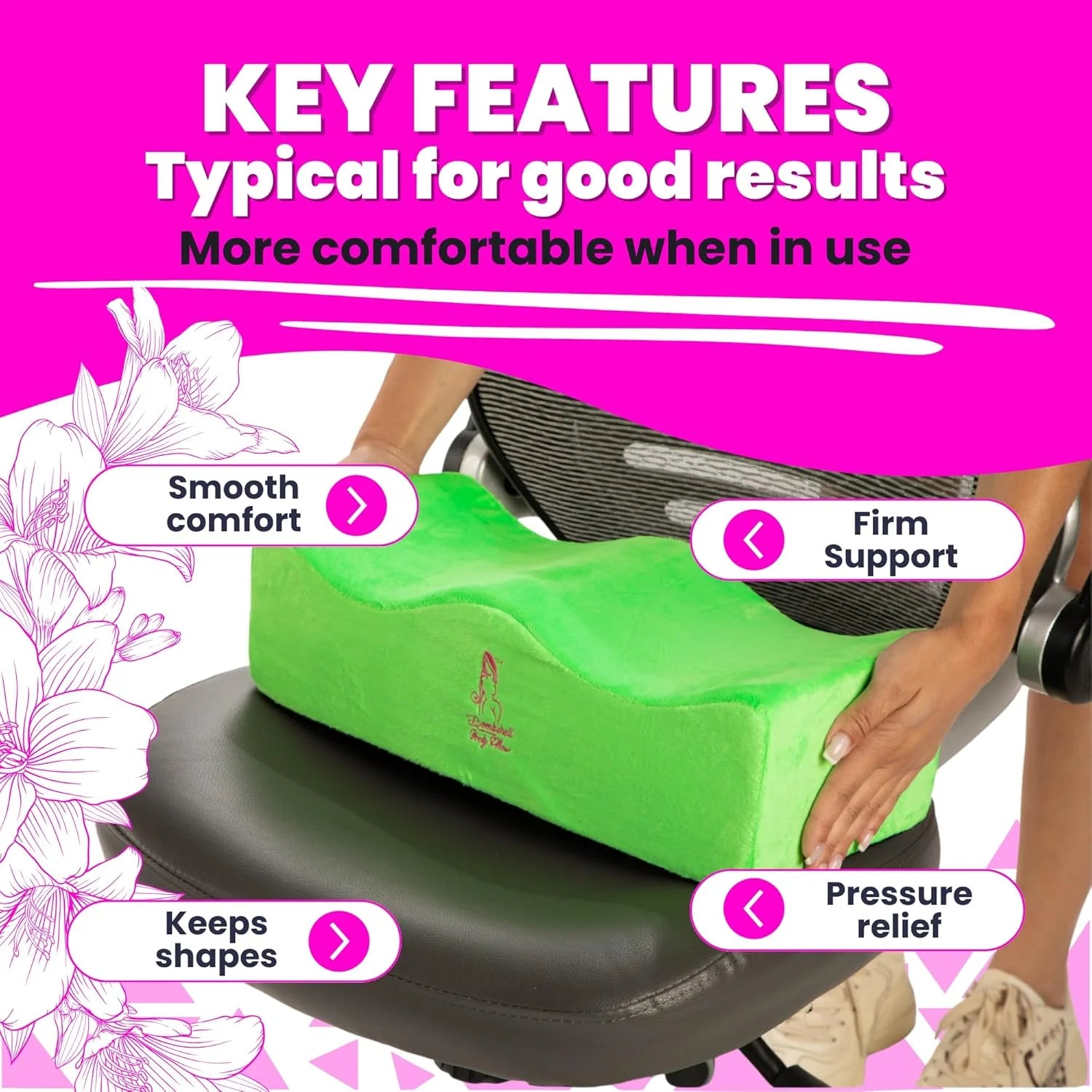 Green BBL Pillow Lifestyle Shot – Post-Surgery Brazilian Butt Lift Recovery Cushion for Sitting 