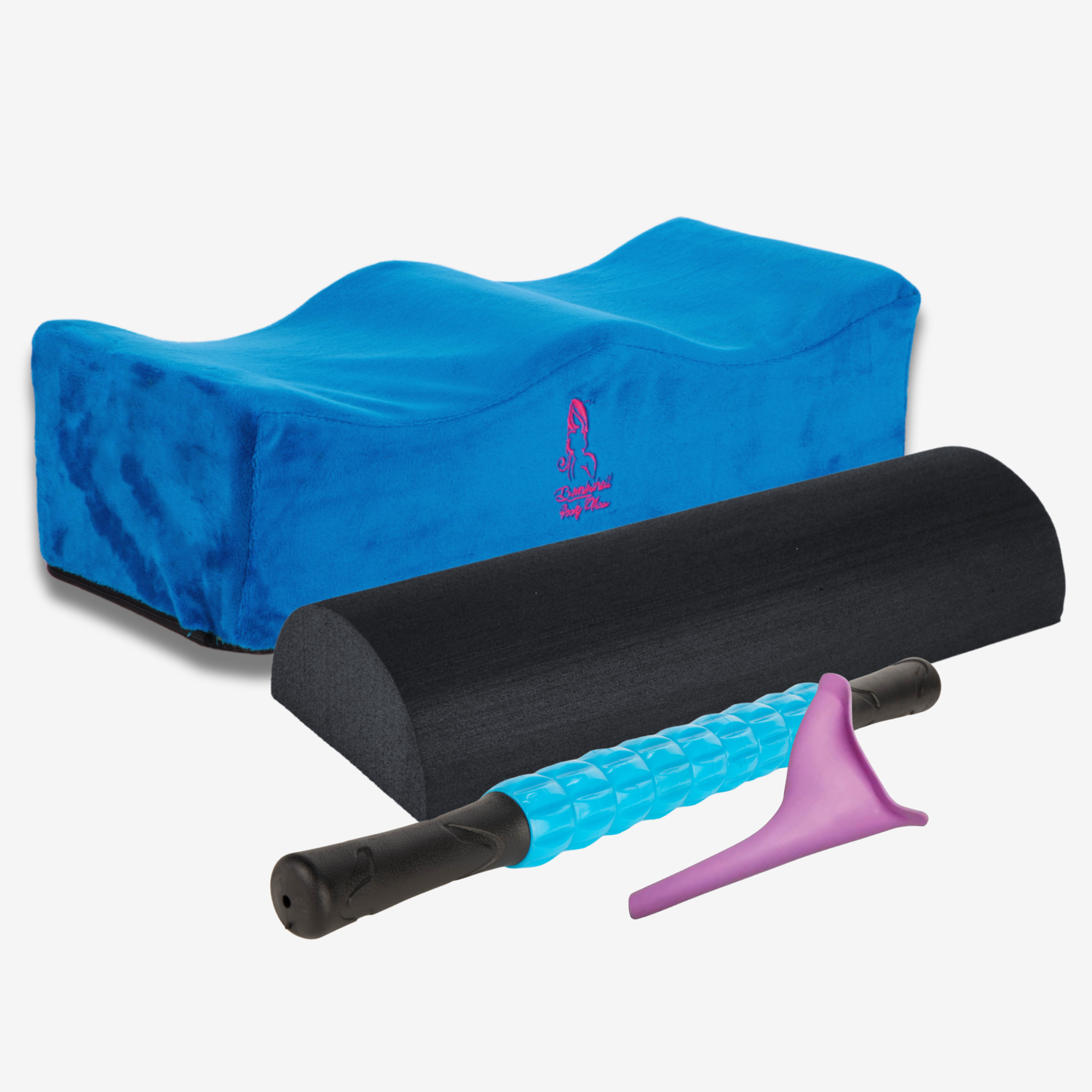 Blue Booty Cushion Pillow, Black Toilet Riser, Blue Massage Roller Package - Bombshell Booty Pillow