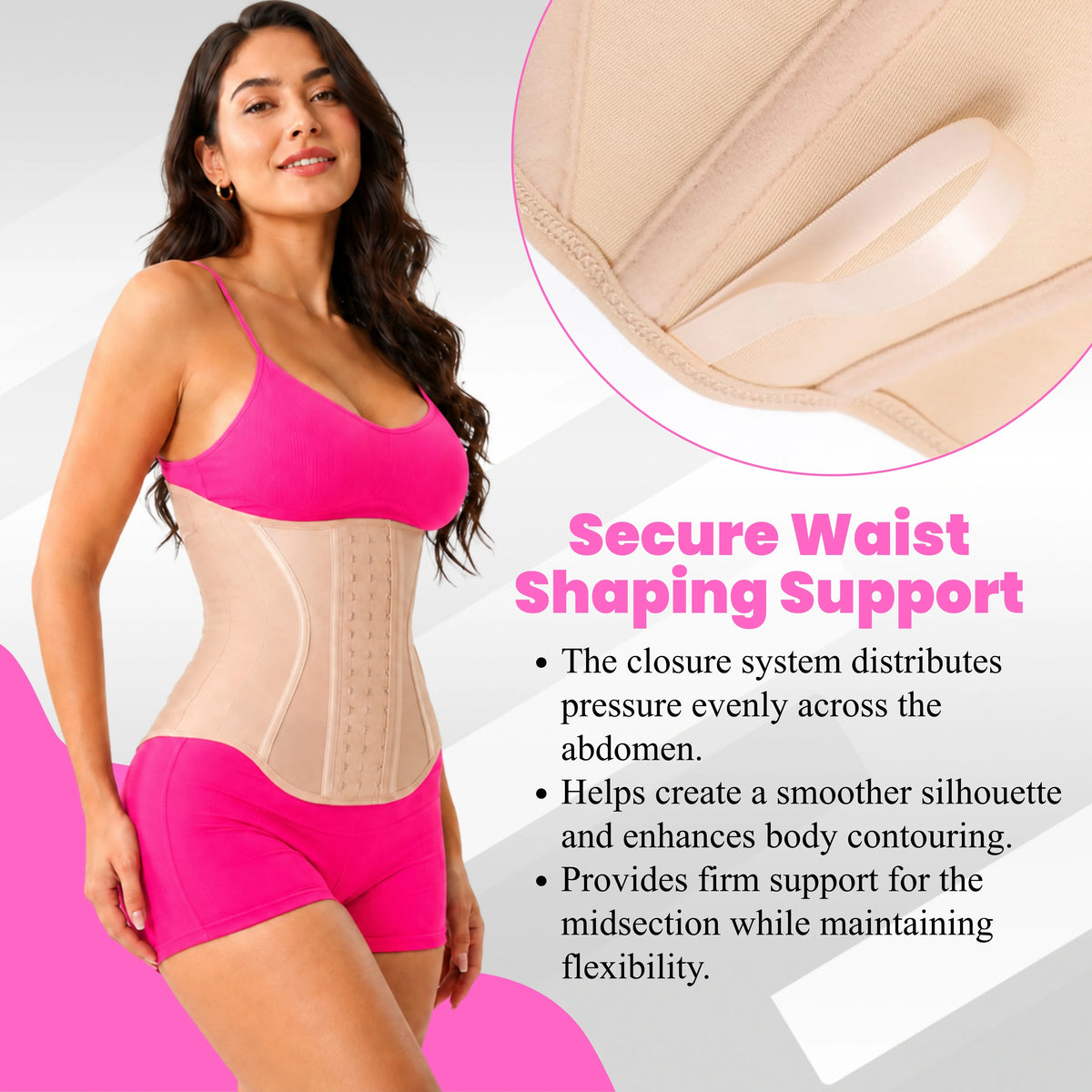Women's waist trainer corset with secure hook closure for waist shaping and body contouring – postpartum faja