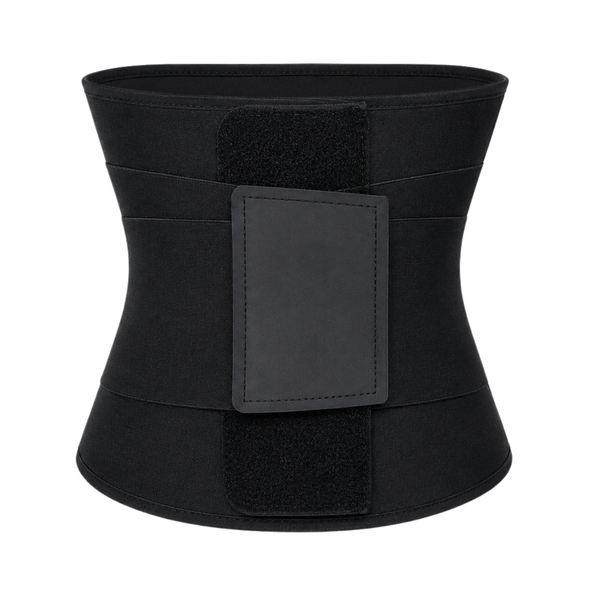 Women's sauna waist trainer corset in black worn by model – front view