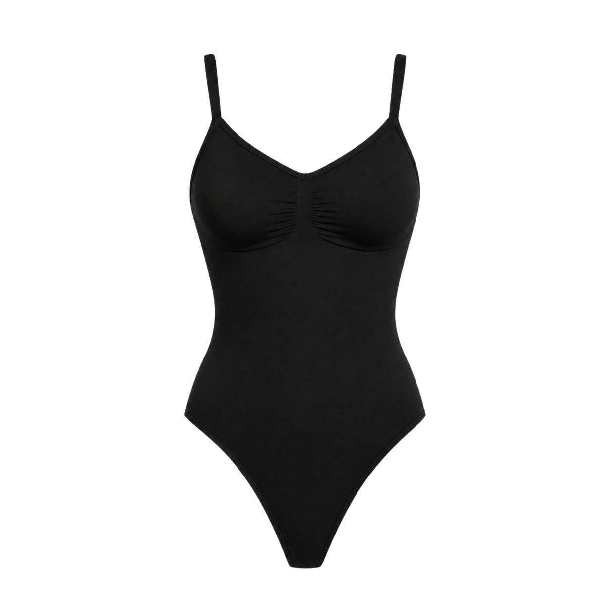Women's seamless V-neck bodysuit shapewear with tummy control in black