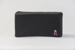 BBL Back Support Pillow Front View – Black Foam Lumbar Cushion with Bombshell Logo for Post-Surgery Use
