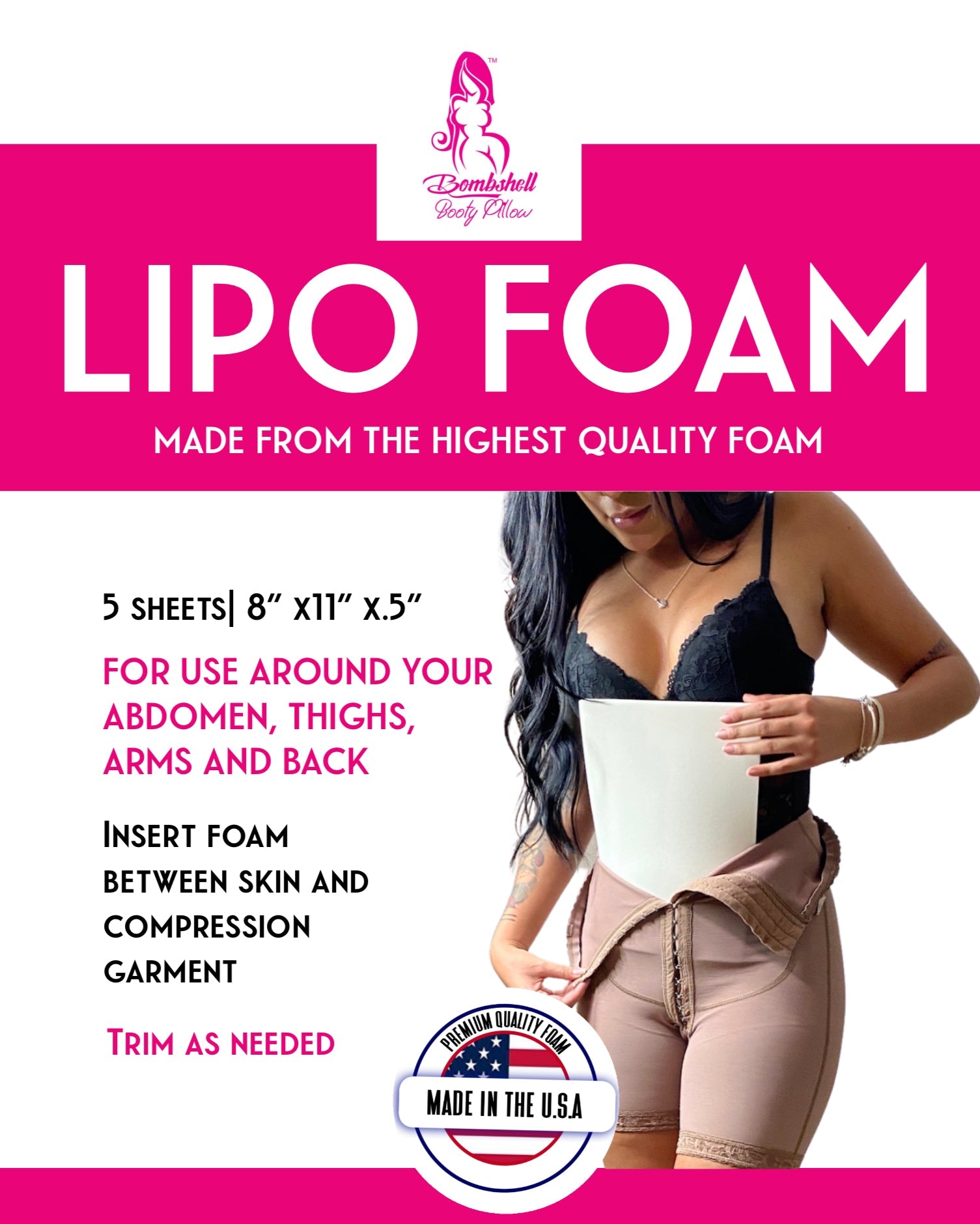 Lipo Foam 5 PACK Liposuction Tummy - tuck C - Section Post - Op Recovery - Bombshell Booty Pillow