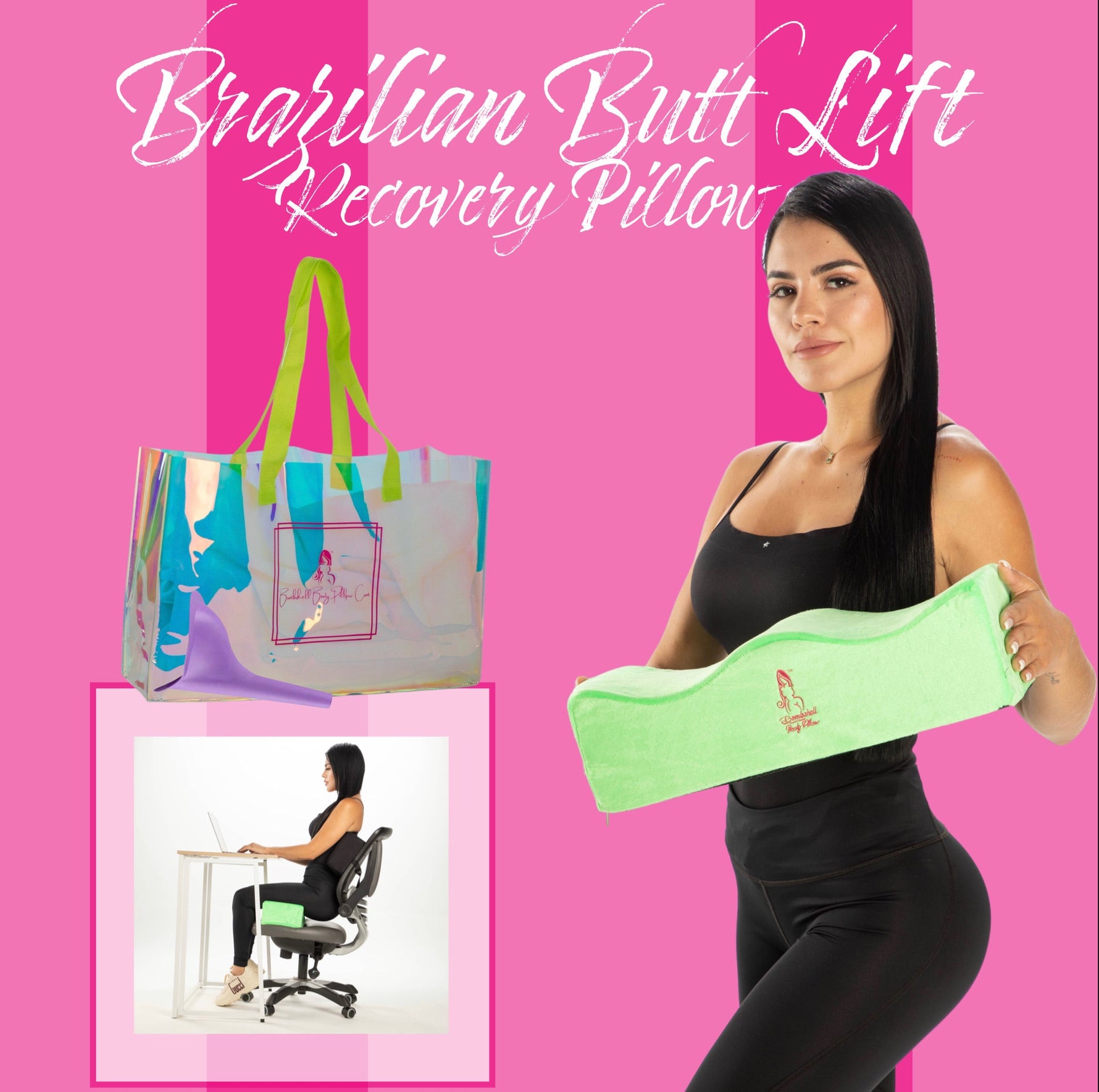 Neon green BBL pillow with tote bag and urinal - Bombshell Booty Pillow